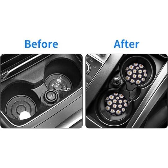 Sunflower Car Cup Coasters 2-Pack Cup Holder Drink Anti Slip Rubber Vehicle - Picture 4 of 7